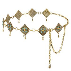 Western Metal Concho Belt For Women Vintage Cowgirl Boho Turquoise Chain Belts🐬